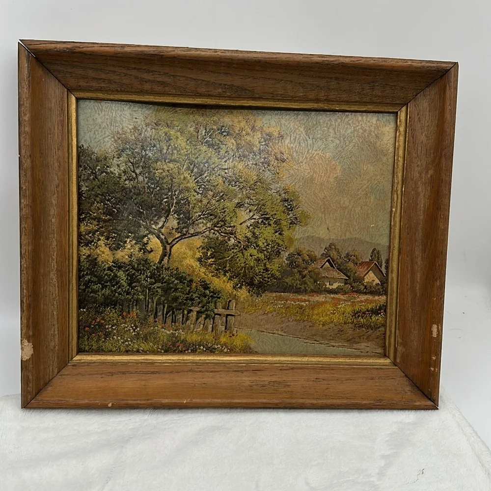 Vintage Original 1950’s Pressboard Print Landscape in Original Wood Frame - Picture 2 of 10